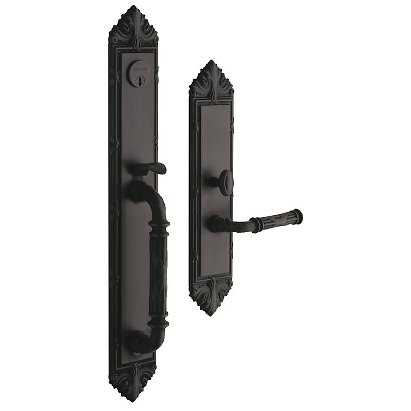 Satin Brass and Black Single Cylinder Mortise Handleset Trim Set D3543