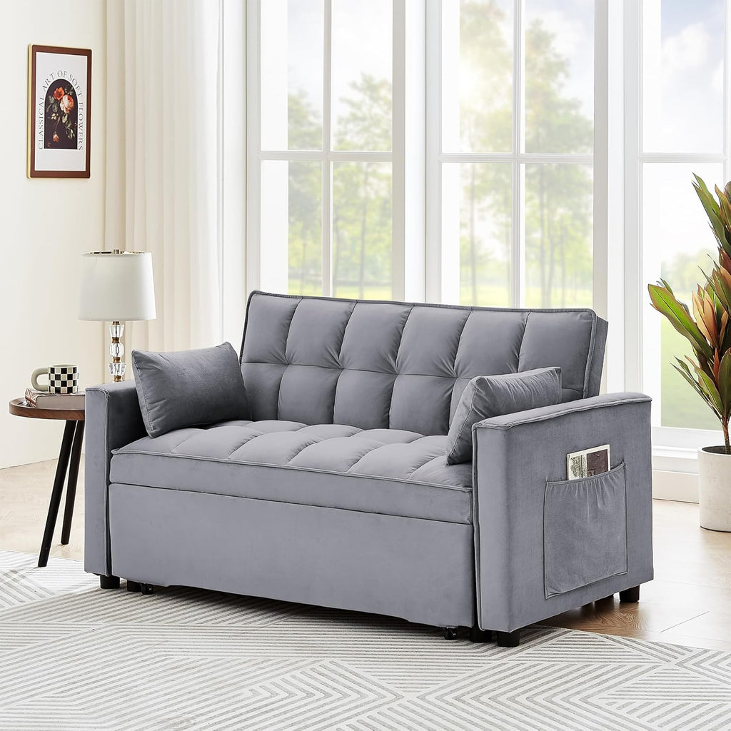 Tufted Velvet Convertible Sleeper Sofa Bed with Pullout Bed V344112