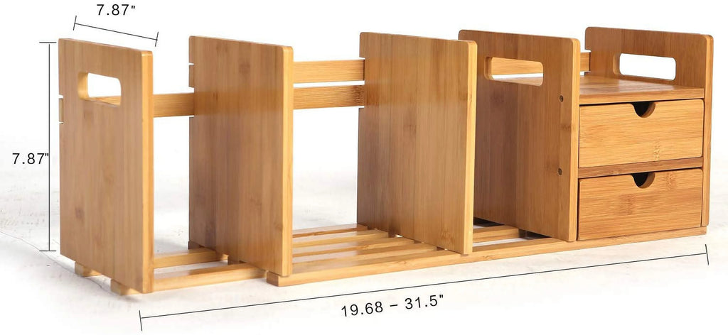 Bamboo Expandable Desktop Bookshelf with 2 Drawers M1439