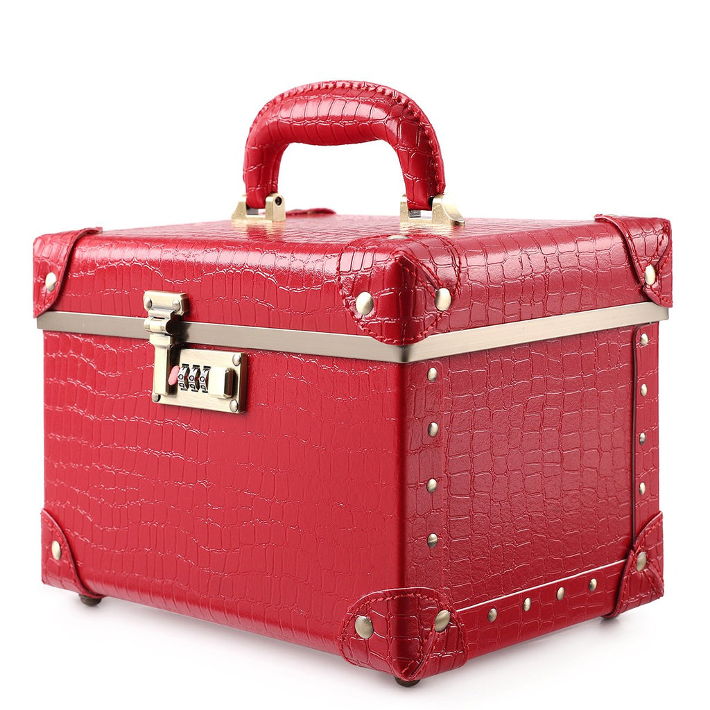 Retro Blue Portable Makeup Train Case with Combination Lock D642839
