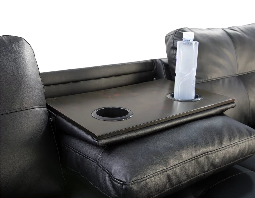 Black Leather Sectional Sofa with Storage Ottoman and Pillows Z3186