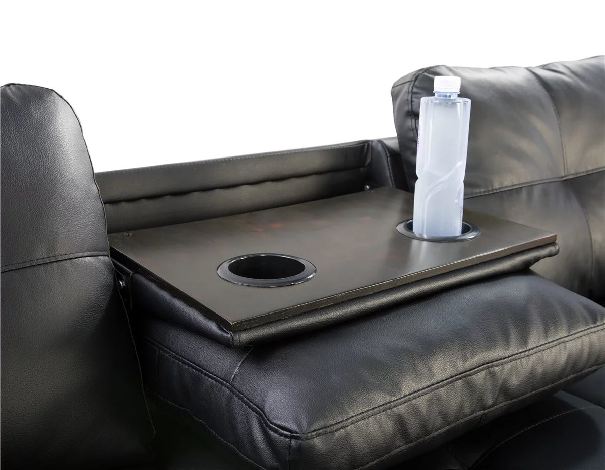 Black Leather Sectional Sofa with Storage Ottoman and Pillows Z3186