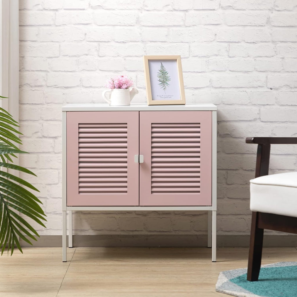 White 2-Tier Metal Storage Cabinet with Door K281142
