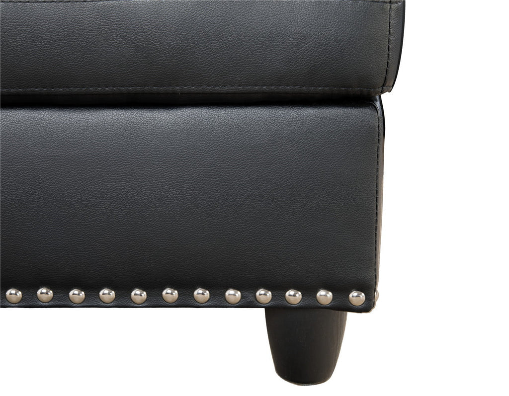 Black Leather Sectional Sofa with Storage Ottoman and Pillows Z3186