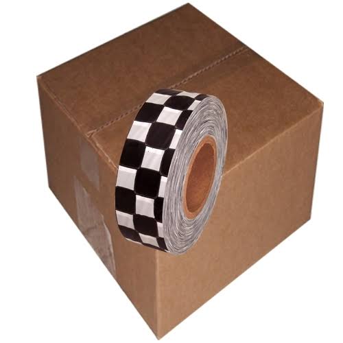 White and Black Checkerboard Flagging Tape 1 3/16 x 22 x 300 ft Roll Non-Adhesive (12 Roll/Case) V663