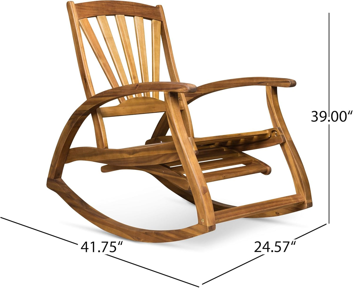 Teak Finish Acacia Wood Rocking Chair with Footrest O940