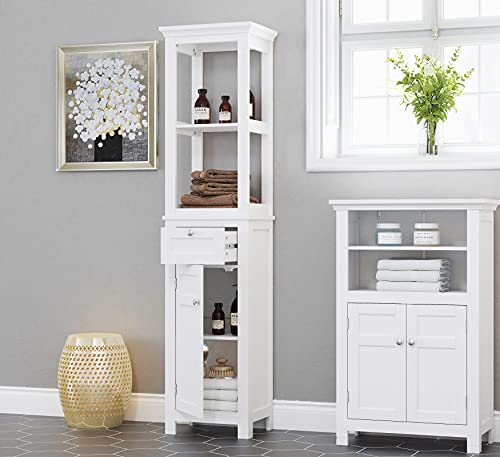 White Tall Freestanding Storage Cabinet with Door and Drawer W374277