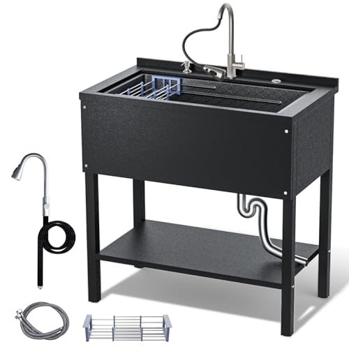 Stainless Steel Freestanding Utility Sink 36" with Pull Out Faucet (black) C1395