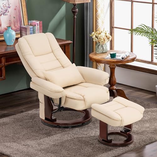 Cream White Faux Leather Recliner Chair with Ottoman J288765