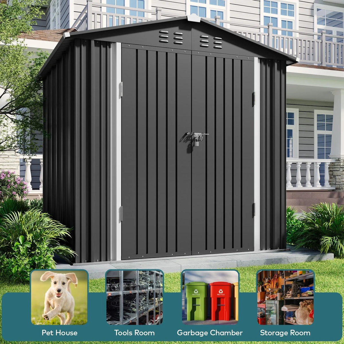 Dark Gray Metal Garden Shed W717170
