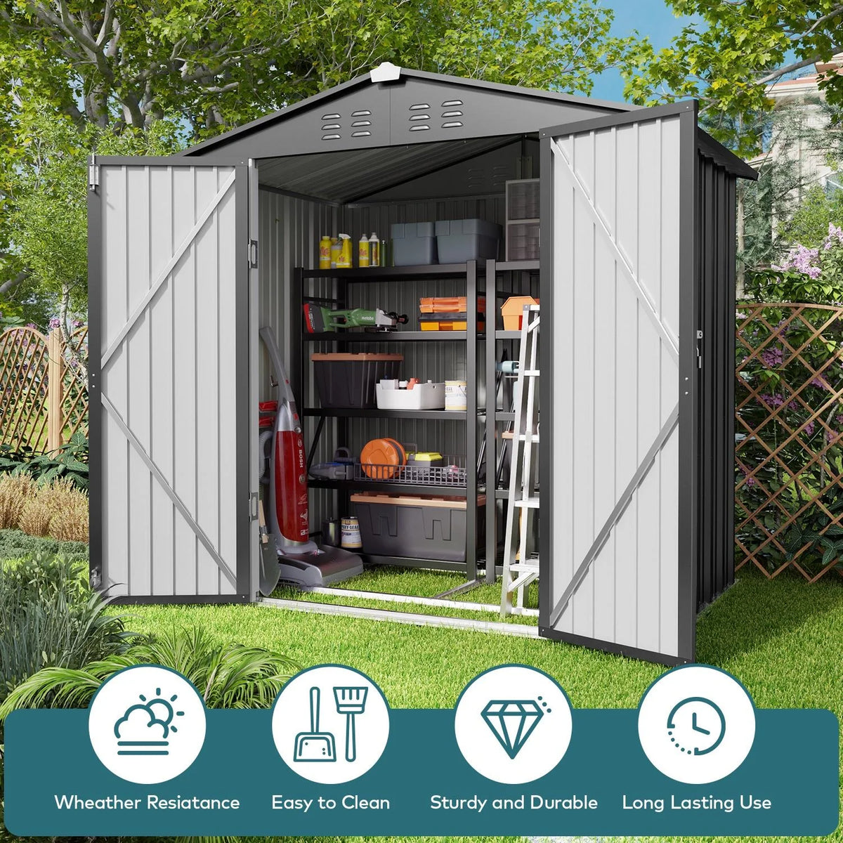 Dark Gray Metal Garden Shed W717170
