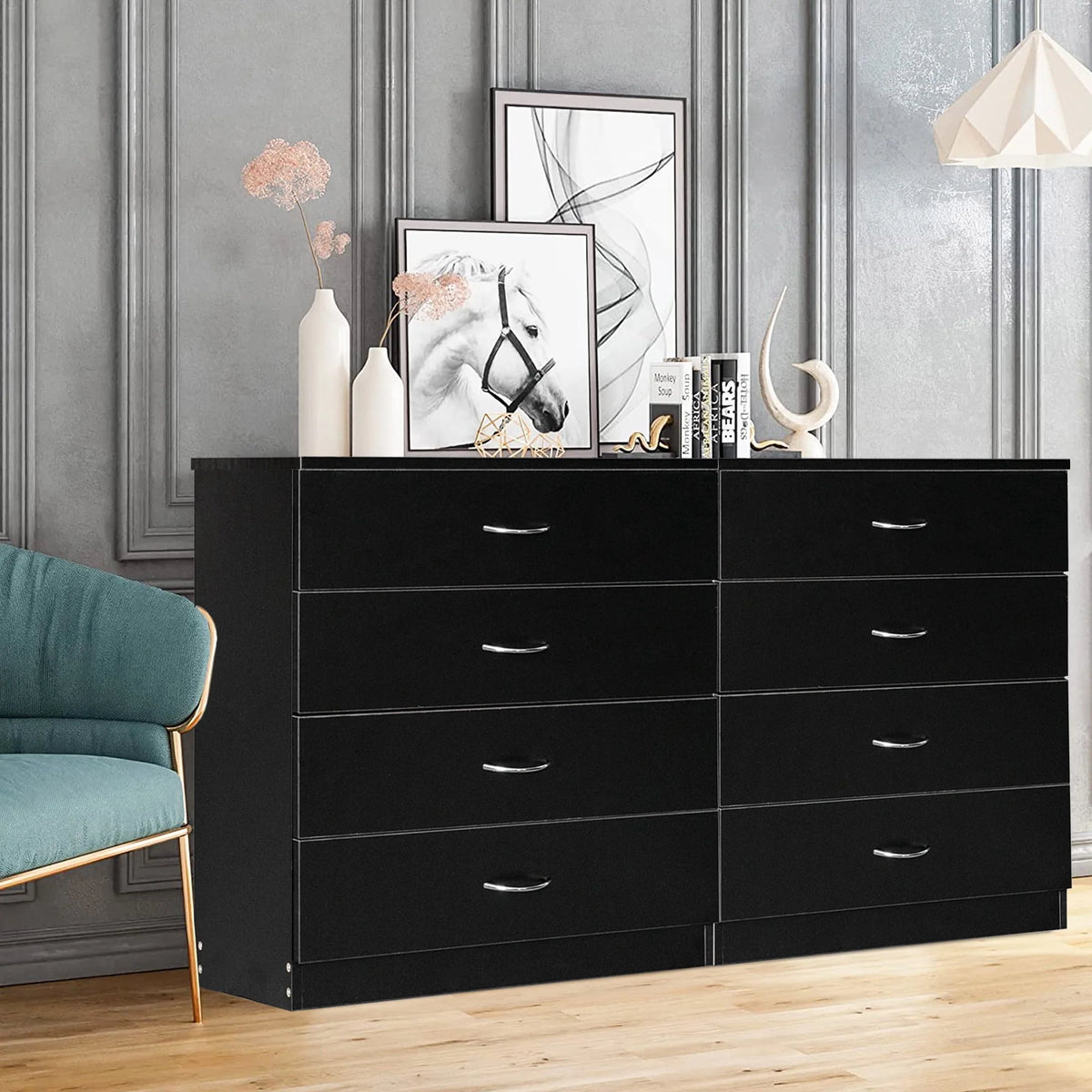 Black 4 Drawer Wood Dresser M62004