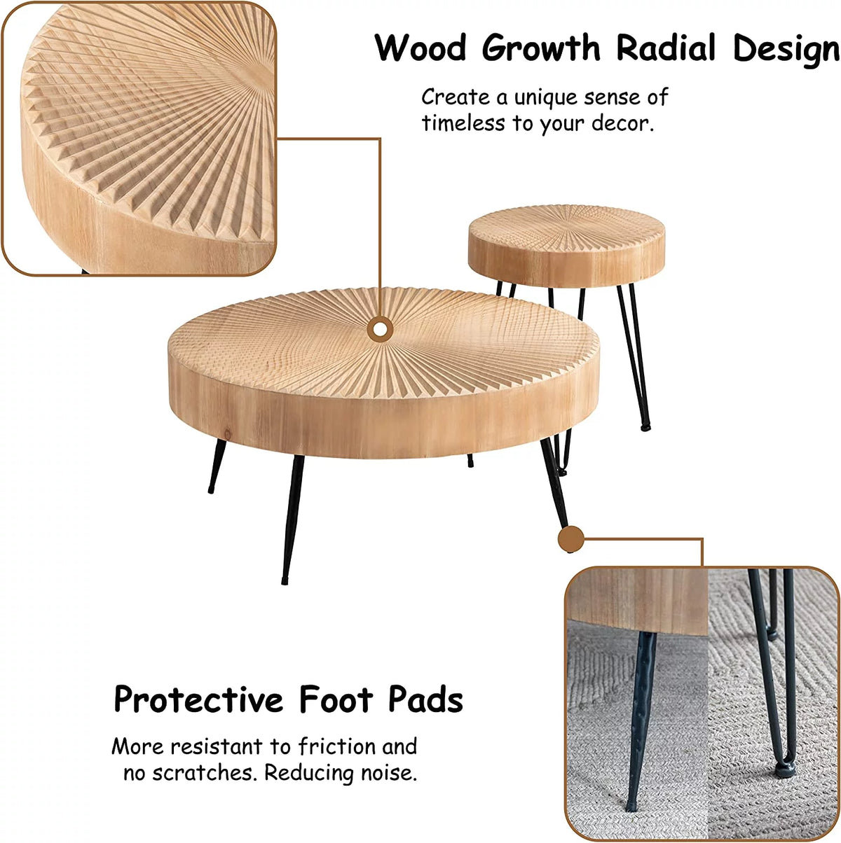 Round Natural Finish Nesting Coffee Table Set Z871