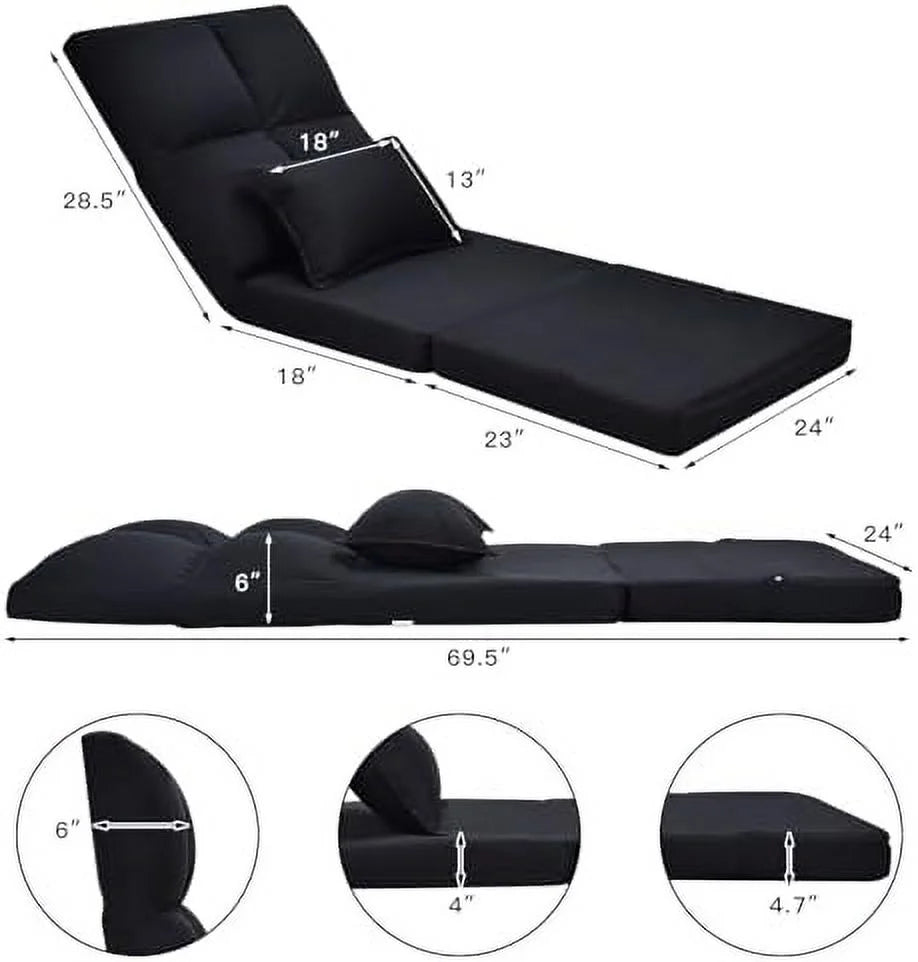 Moccha Folding Floor Chair with Pillow Adjustable 6 Reclining Position Upholstered Chaise Lounge X917135