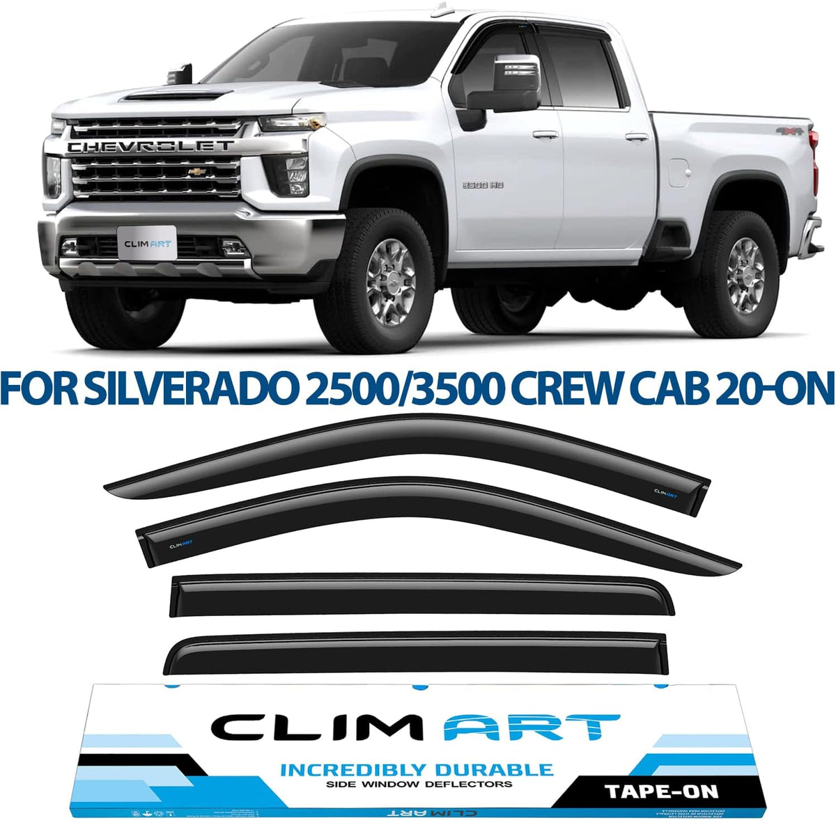 Rain Guards for Chevrolet Silverado GMC Sierra 2500HD Crew Cab, Tape-on Window Deflectors, 4pcs Q57796
