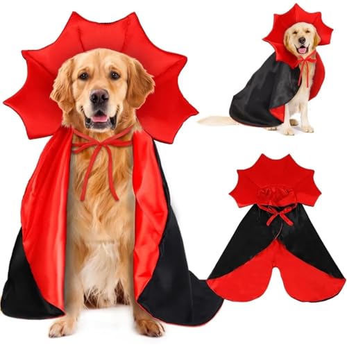 Halloween Cat and Dog Vampire Costume, Adjustable Red Black Cape V5142