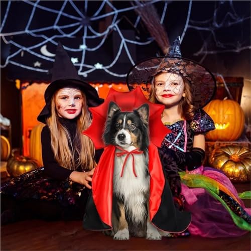 Halloween Cat and Dog Vampire Costume, Adjustable Red Black Cape V5142
