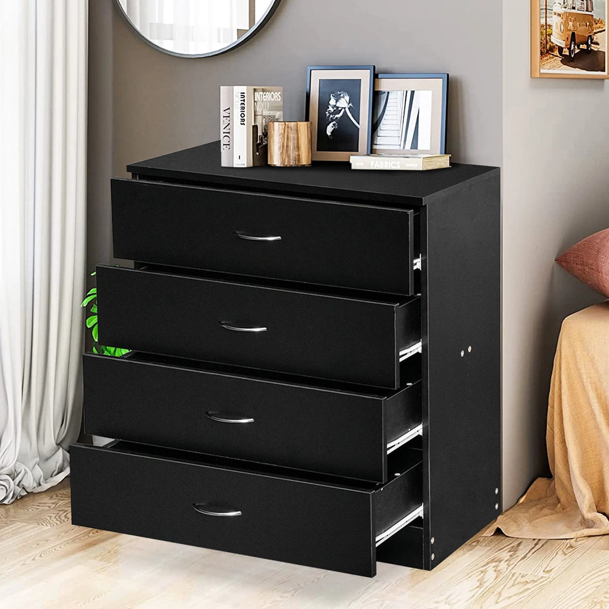 Black 4 Drawer Wood Dresser M62004