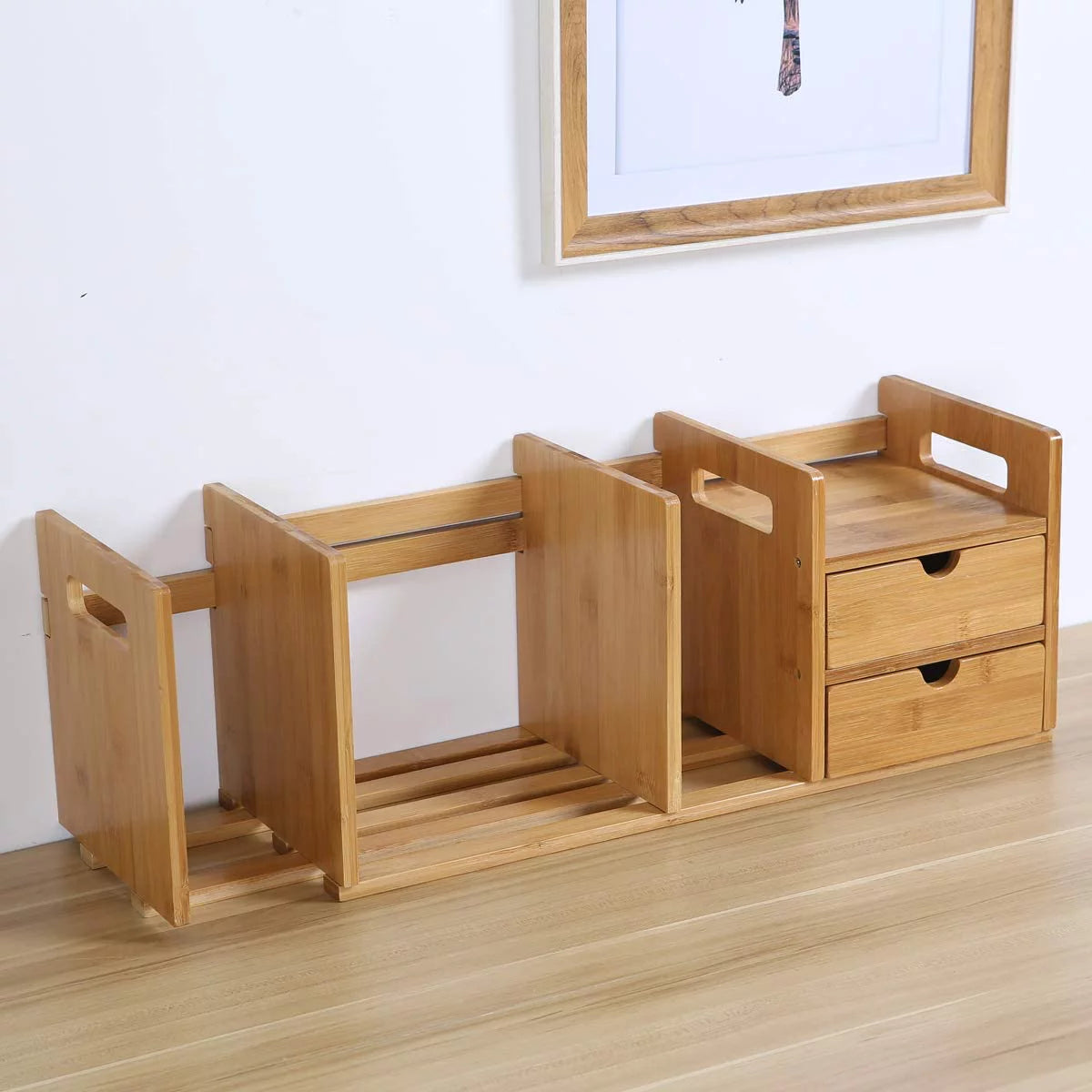 Bamboo Expandable Desktop Bookshelf with 2 Drawers M1439