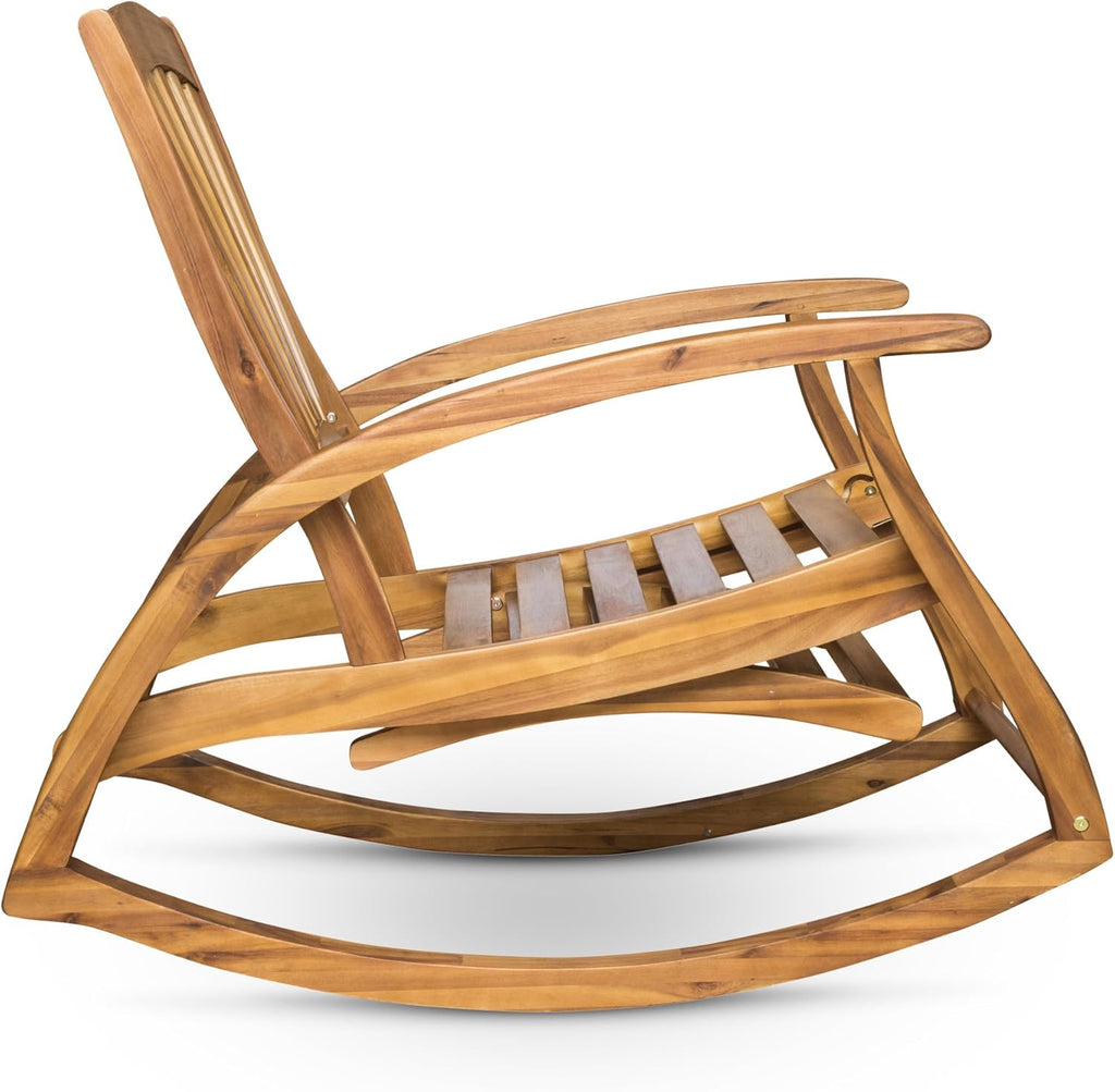Teak Finish Acacia Wood Rocking Chair with Footrest O940