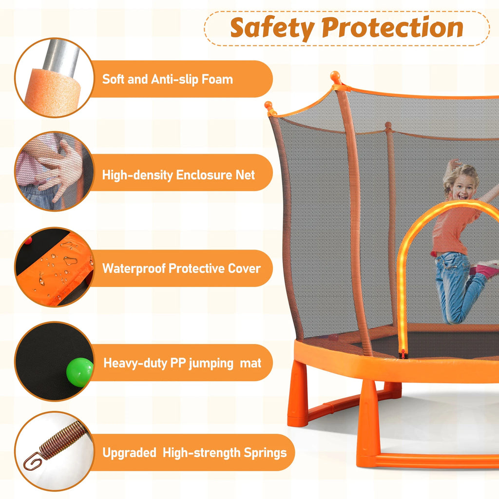 Toddlers Trampoline with Safety Enclosure Net and Ball Pit X627