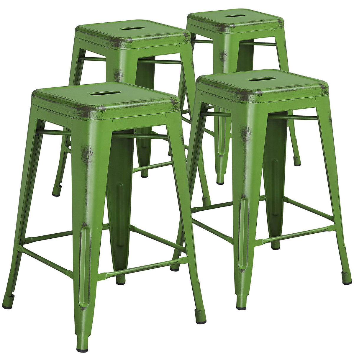 Distressed Green Metal Counter Height Stool G79093
