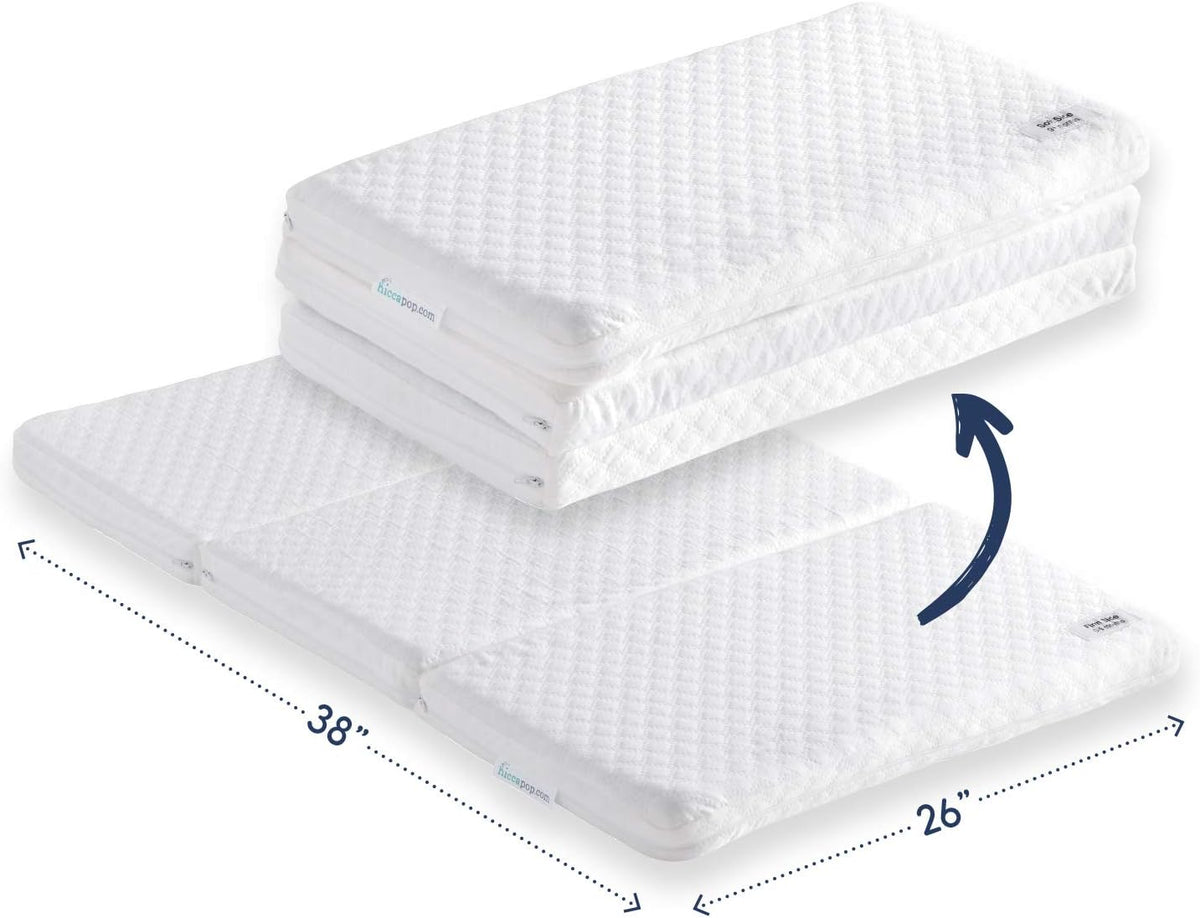 Tri-fold Pack n Play Pad with Firm & Soft Sides, Portable Foam Playard Pad with Carry Case O887