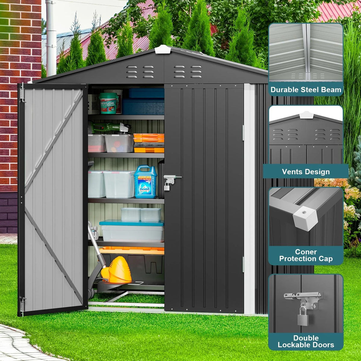 Dark Gray Metal Garden Shed W717170