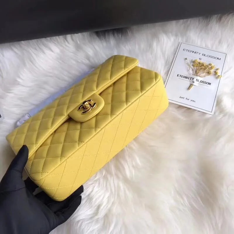 Yellow Lambskin Leather Flap Bag M4629