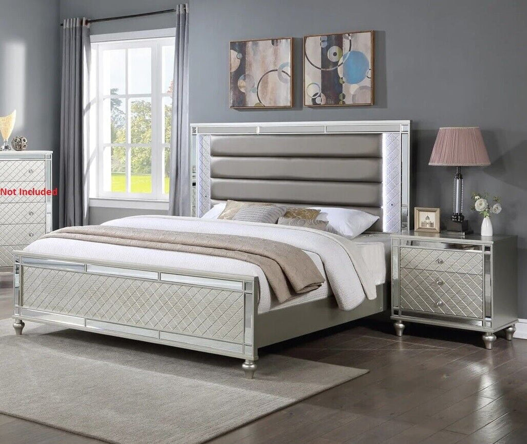 3pc Queen Size Upholstery LED Bed and Nightstands D420