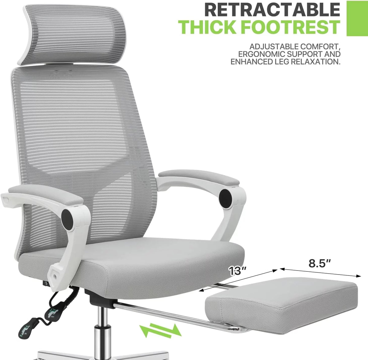 Grey Ergonomic High Back Mesh Office Chair with Footrest Y715606
