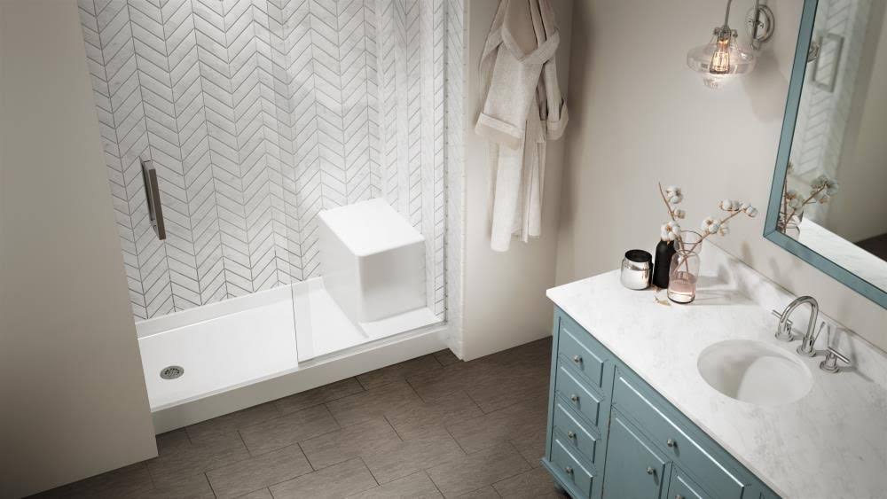 White 32-in W x 60-in L Left Drain Acrylic Shower Base G962