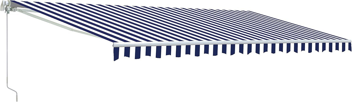 Blue and White Striped Retractable Patio Awning 12 x 10 Feet Y285