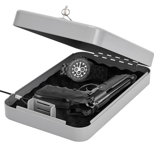 Black Portable Handgun Safe Lock Box with Key Lock R281654