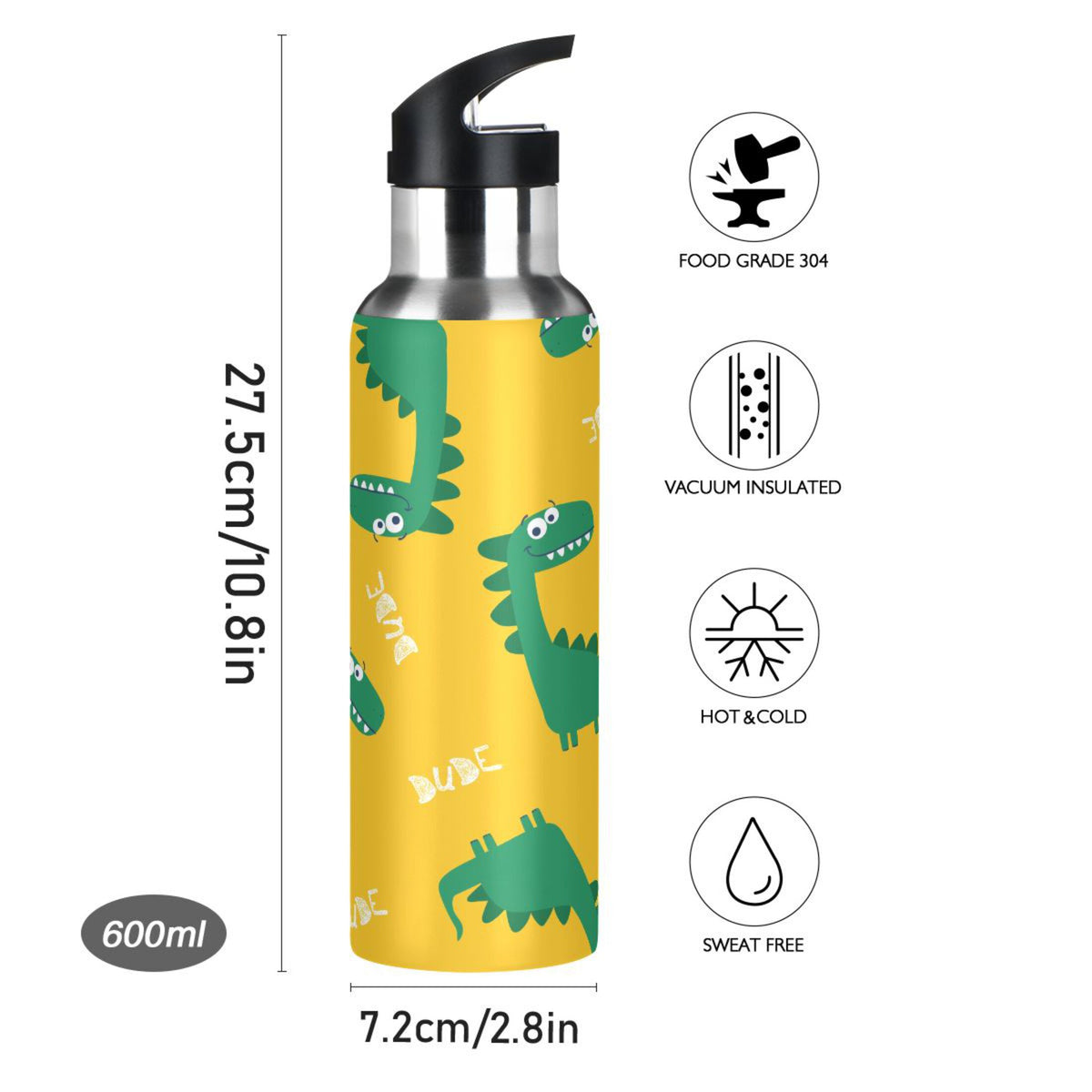 Yellow Stainless Steel Insulated Water Bottle with Straw Lid E247894