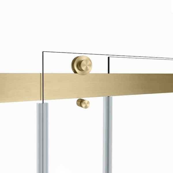 Double Sliding Semi-Frameless Shower Door in Brushed Gold with Clear Glass Y76642