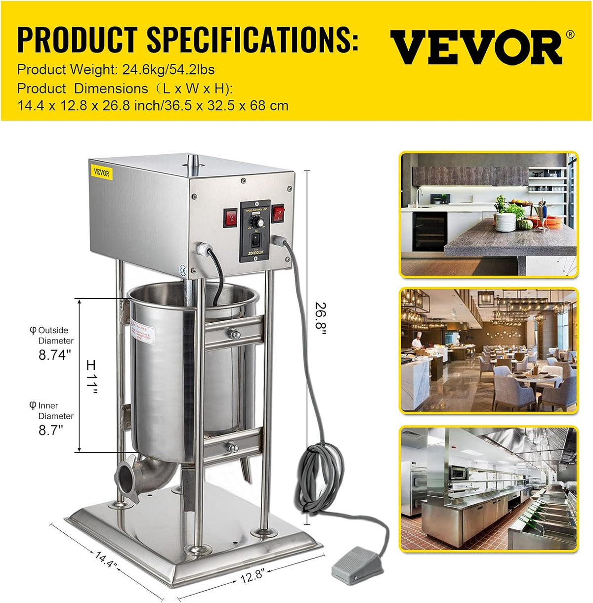Electric Sausage Stuffer 10L Capacity, Vertical Meat Stuffer Variable Speed, Stainless Steel Sausage Filler with 4 Sausage Tubes O9771