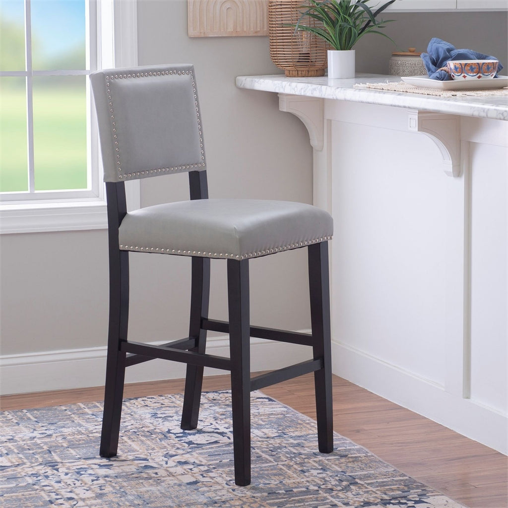 30" Faux Leather & Wood Bar Stool in Dove Gray/Black U301910