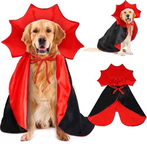 Halloween Cat and Dog Vampire Costume, Adjustable Red Black Cape V5142