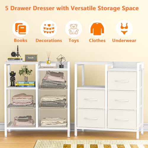 5 Drawer Black Fabric Dresser with Metal Frame H7177