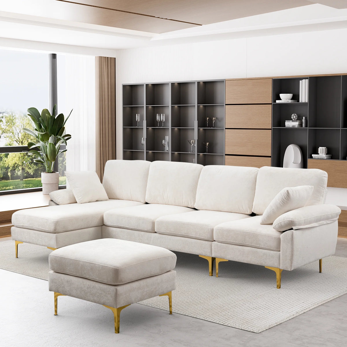 Upholstered Velvet U-shaped Sectional Sofa With Ottoman B19492