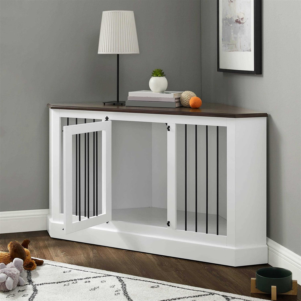 White Corner Credenza Dog Crate I79115