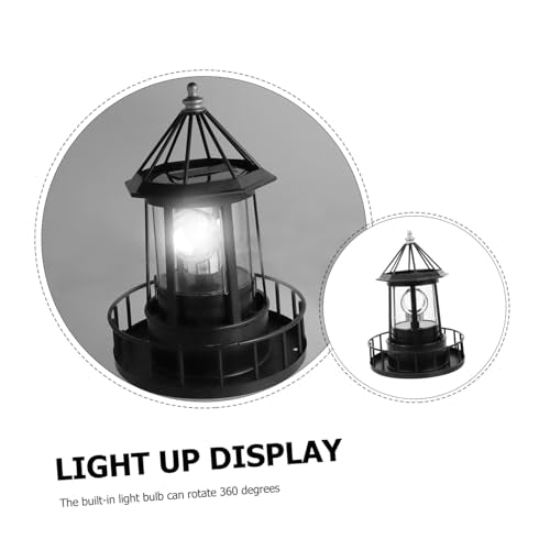 Black Solar Rotating Lighthouse Lawn Ornament T821