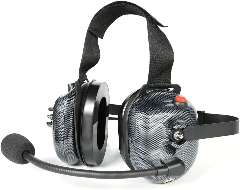 Carbon Fiber Style Behind The Head Two Way Radio Headset with Coil Cord Cable, Pack of 2 G1668