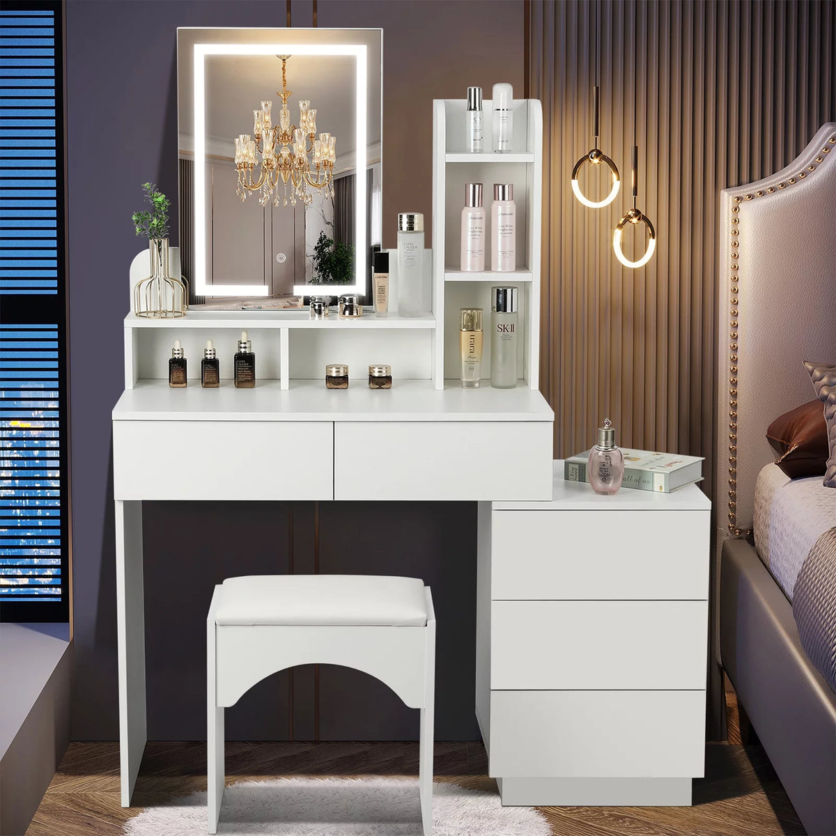 Vanity Table Set with Lighted Mirror and 5 Drawers H45191