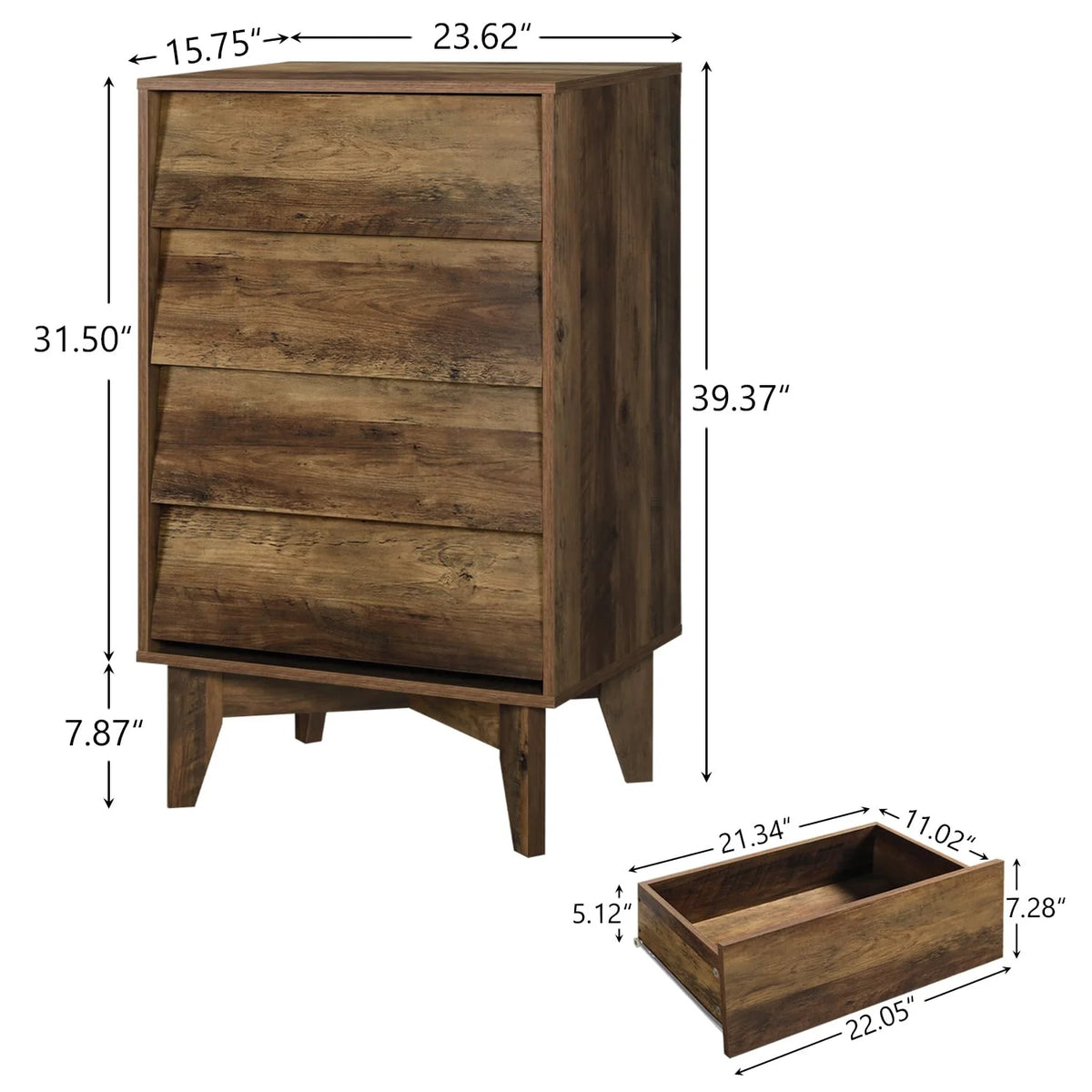 Walnut 4 Drawer Wood Dresser B453