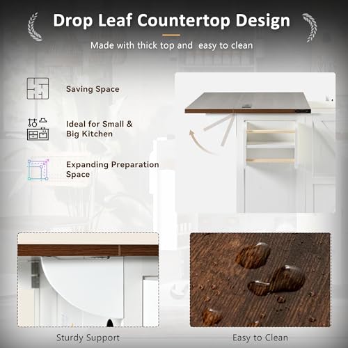 54.5" Farmhouse Mobile Kitchen Island with Power Outlet, Drop Leaf, Spice Rack and Drawer M55652