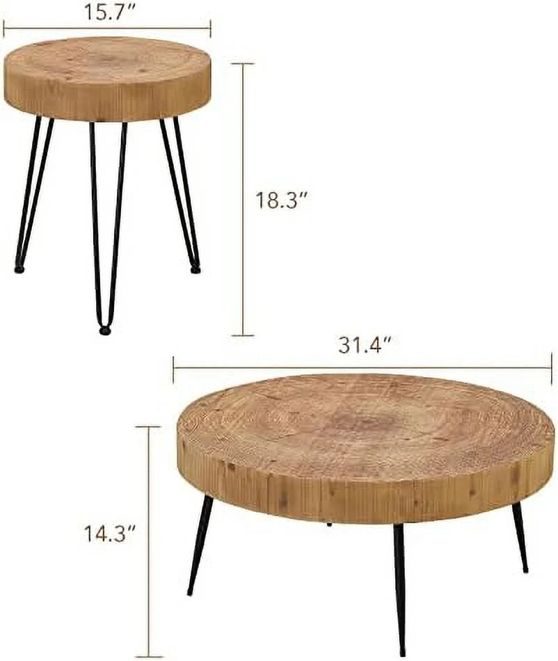 Round Coffee Table Set of 2 Solid Wood Side and End Table M9218