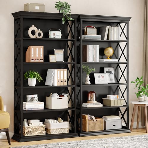 6-Tier 71 Inches Industrial Tall Bookcase, Brown and Black X4389