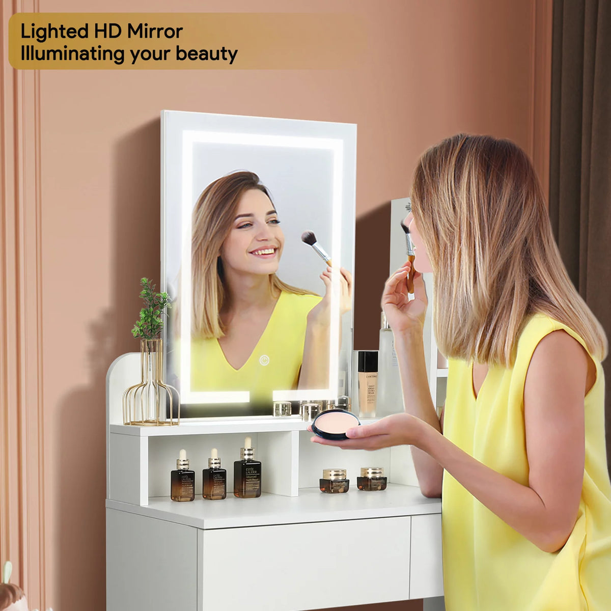 Vanity Table Set with Lighted Mirror and 5 Drawers H45191